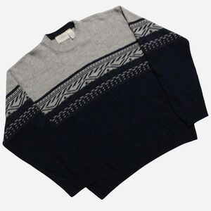 Mens Vintage 90s Grandpa Cottage Fair Isle Pattern Acrylic Pullover Sweater